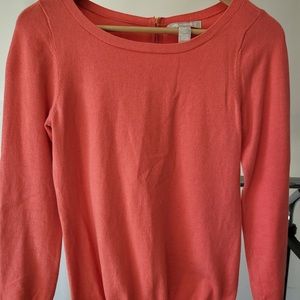 Banana Republic Knit Coral Sweater With Bright Back Zipper Detail XS